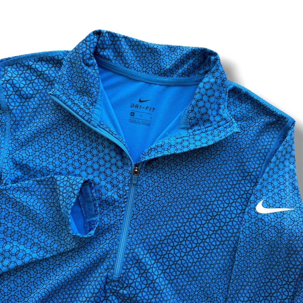 Nike Pro Dri-FIT Women's M Blue Geometric Circle Print 1/2 Zip Athletic Pullover